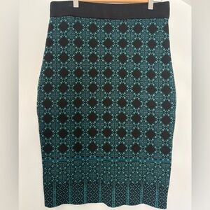 Max Studio Teal and Black Geometric Knit Pencil Skirt